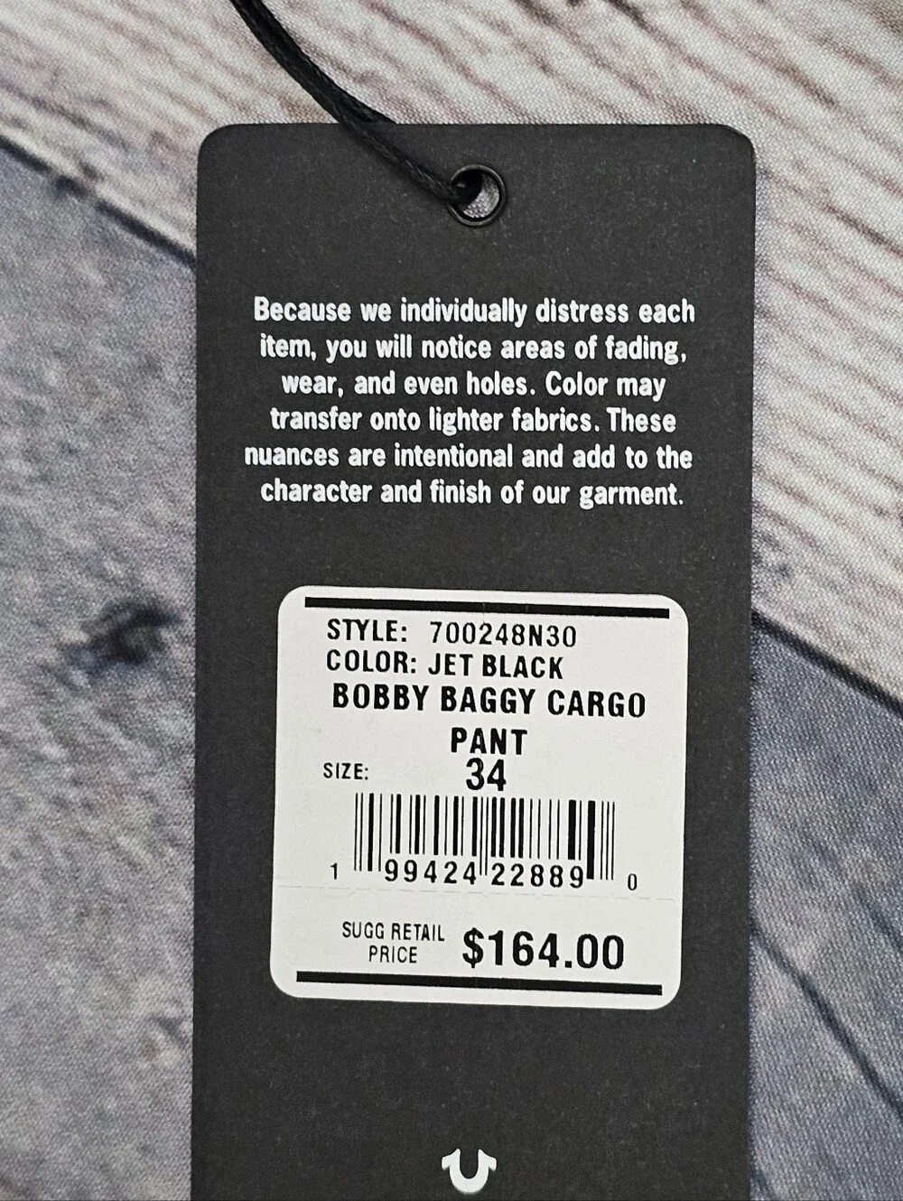 True Religion Bobby Baggy Cargo Pants Jet Black Men’s Size 34x30 700248 NWT